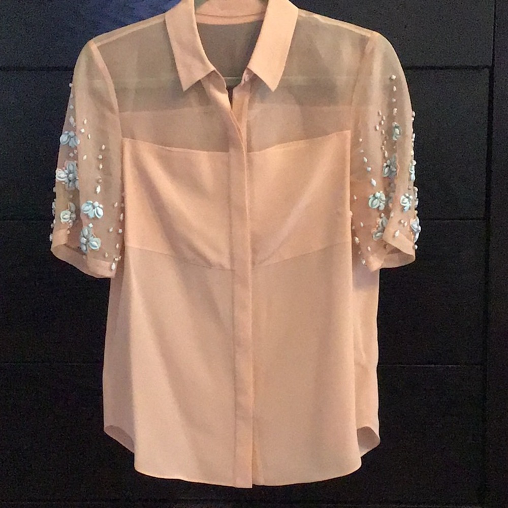 Rebecca Taylor Blush Silk embellished size 4 Shirt - Picture 2 of 11